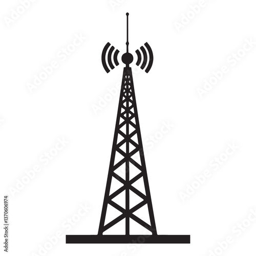 Communication transmission tower broadcasting antenna icon vector design