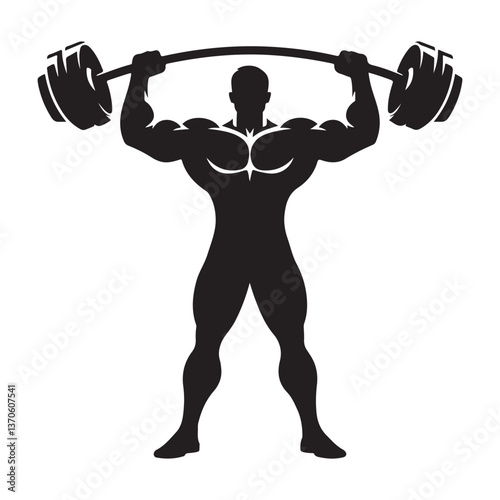 Strong Bodybuilder Silhouette Vector Lifting Barbell Weight Training Graphic