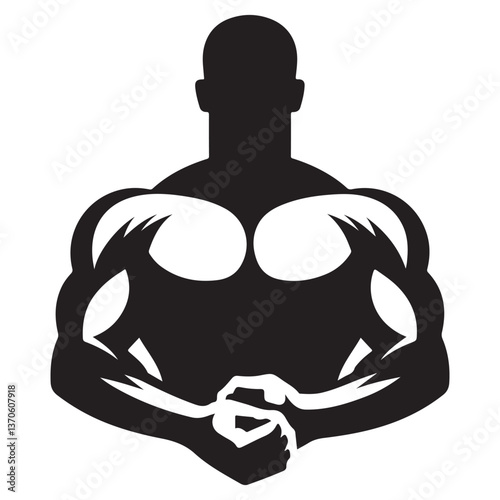 Muscular Bodybuilder Silhouette Displaying Massive Physique Strength Vector Illustration