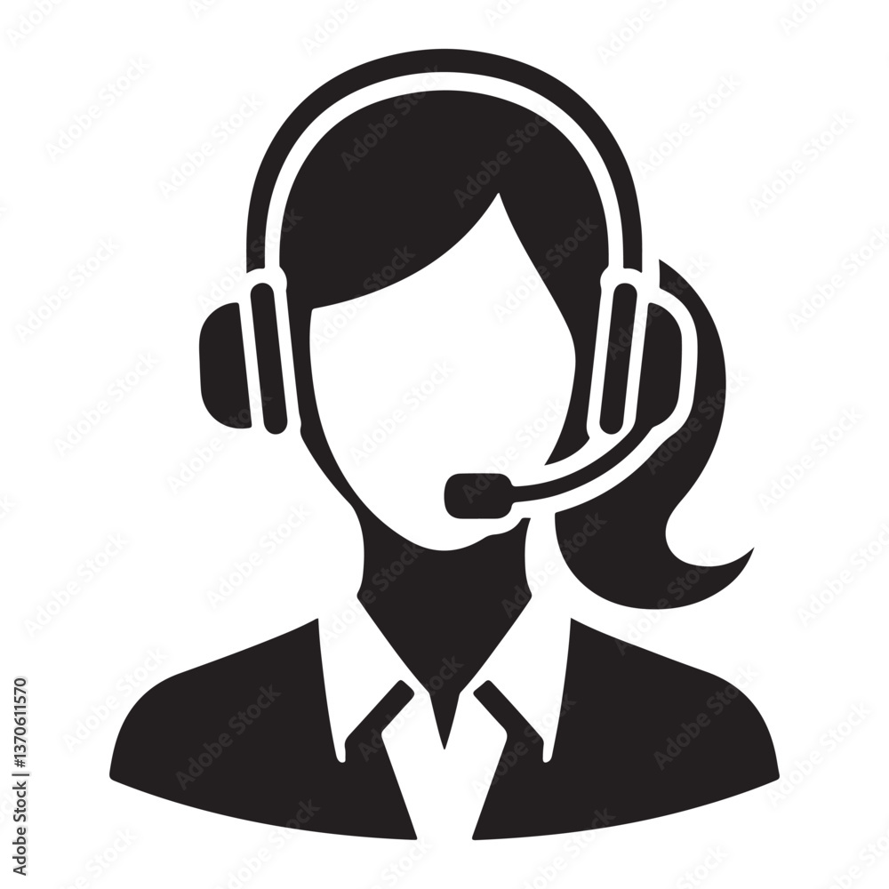 Female Customer Service Silhouette Vector Illustration with Headset Female Customer Service Silhouette Vector Illustration with Headset