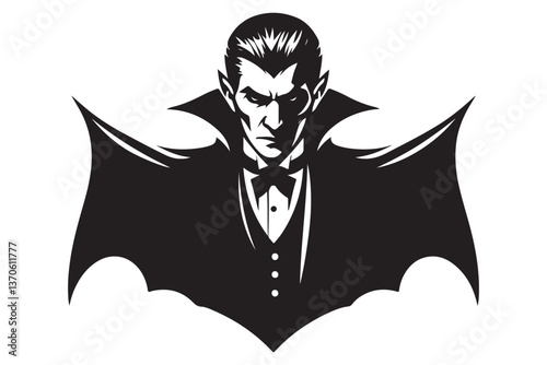 Sinister Vampire Character Silhouette With Bat Wings Vector Illustration