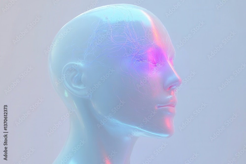 Introspective AI Mind Visualization with Neural Pathways and Transparent Cranium, Futuristic Technology Concept Introspective AI Mind Visualization with Neural Pathways and Transparent Cranium, Futuristic Technology Concept