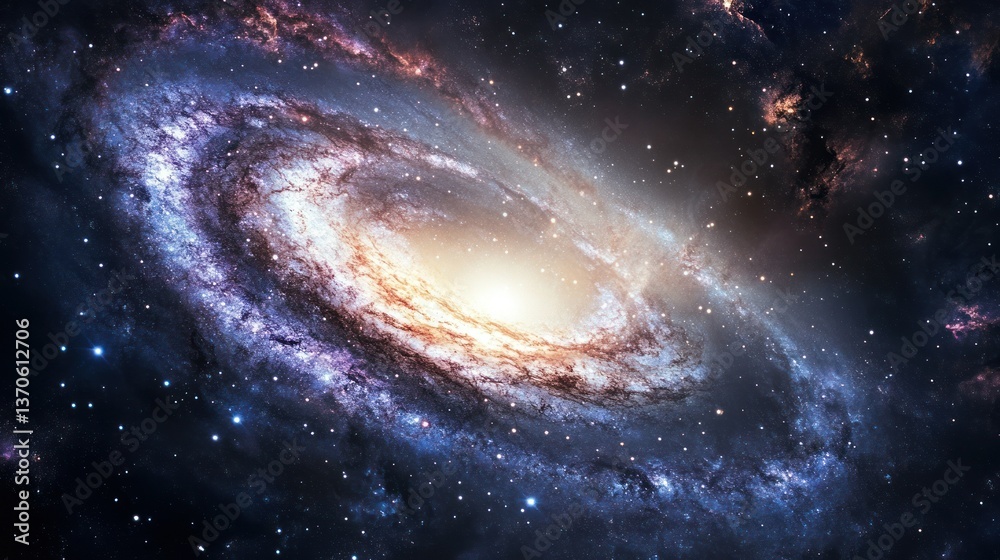Fototapeta premium Vibrant cosmic view of a spiral galaxy with stars and interstellar dust.