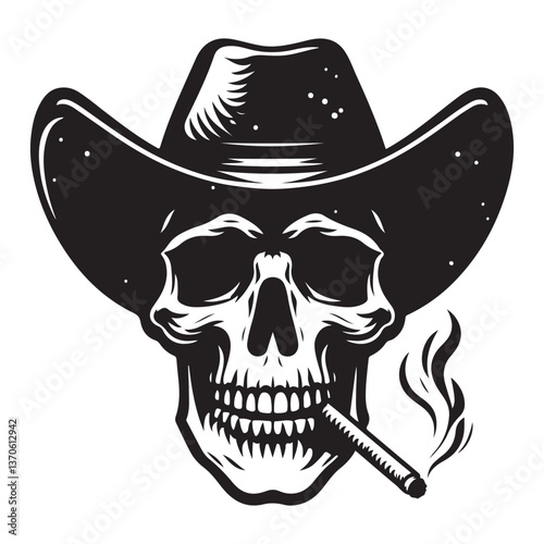 Cowboy Skull Silhouette with Cigar Vector Art for Western Theme