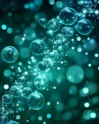 Wallpaper Mural Teal bubbles ascending in a dark, bokeh background Torontodigital.ca