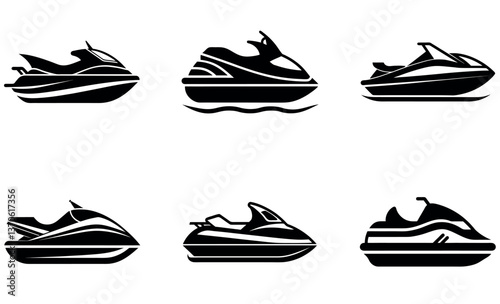Collection of Black and White Jet Ski Icons