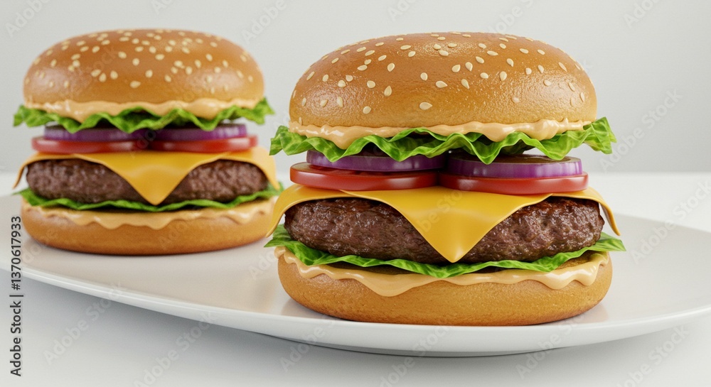 burger with clear white background with white plate burger with clear white background with white plate