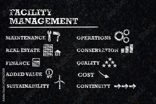 Facility management concept with icon on dark background