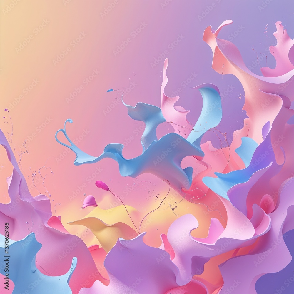 Obraz premium The design is bold and unpredictable, with intricate wild textures that evoke a sense of energy and dynamism. The color palette is bright and playful, with a mix of pastel pinks, blues, and yellows.