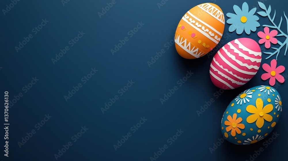 Fototapeta premium Colorful Easter Eggs with Floral Decorations on Dark Background