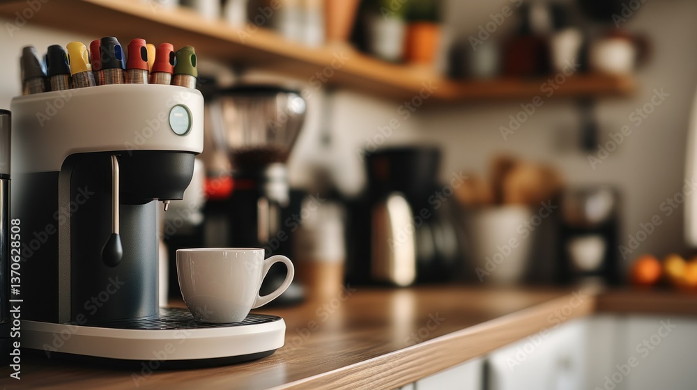 A modern coffee maker preparing a fresh cup of coffee beverage
