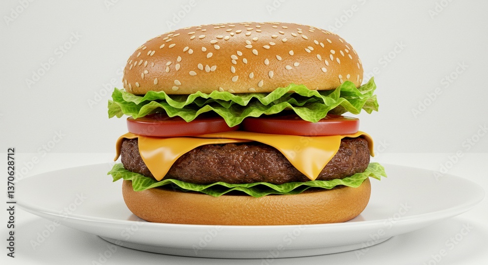 burger with clear white background with white plate burger with clear white background with white plate