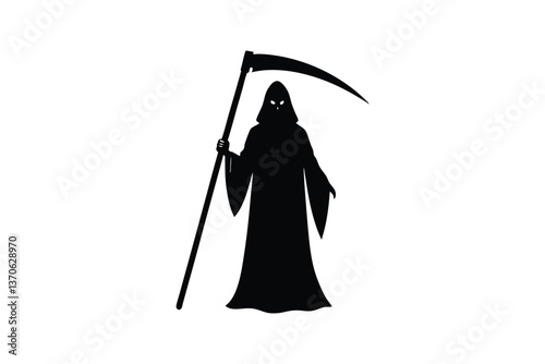 Silhouette art illustration design of a grim reaper holding a long scythe.eps
