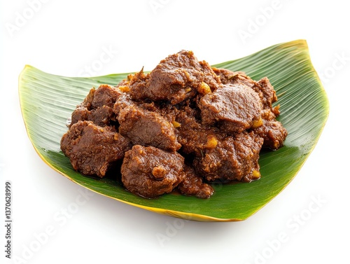 Delicious Rendang Beef Curry on Banana Leaf Indonesian Cuisine photo