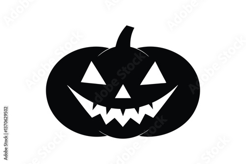 Silhouette art illustration design of a pumpkin with a carved and grinning face.eps