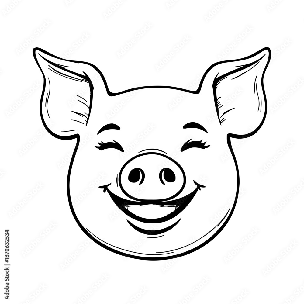 Minimalist Cute Pig Face Illustration