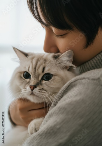 Person embracing a fluffy cat, showcasing love and companionship