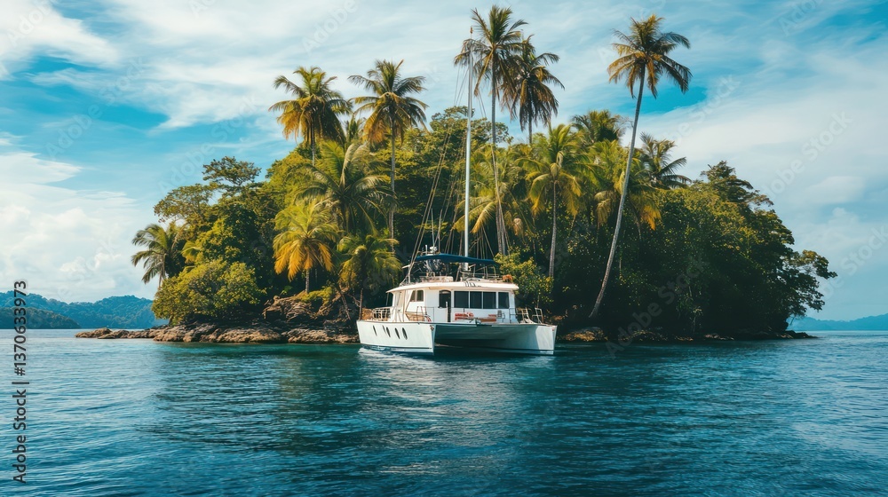 Fototapeta premium Tropical Island Scene With Boat
