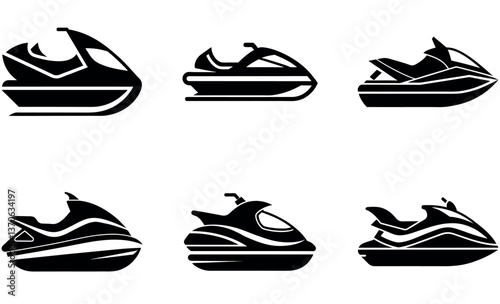 Collection of Black Silhouette Jet Ski Icons