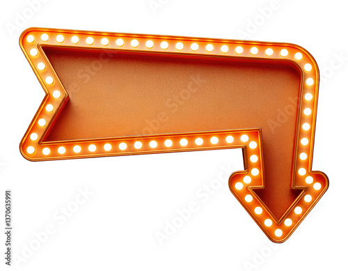 A glowing orange sign with a downward arrow. The sign is lit up and he is a neon sign