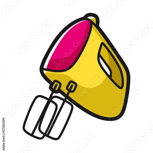 cartoon hand mixer yellow pink simple facing left