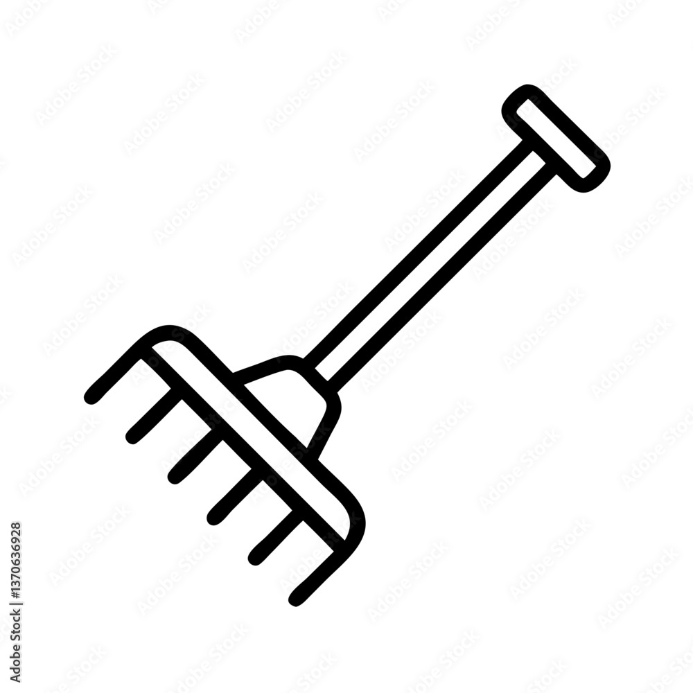 Garden rake illustration in minimalistic design for cultivating and leveling soil Garden rake illustration in minimalistic design for cultivating and leveling soil