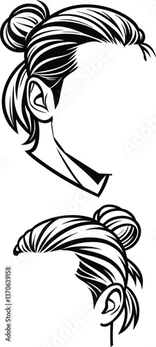 Set of Two Stylized Hair Bun Vectors: Elegant Black and White Hair Designs for Beauty and Fashion