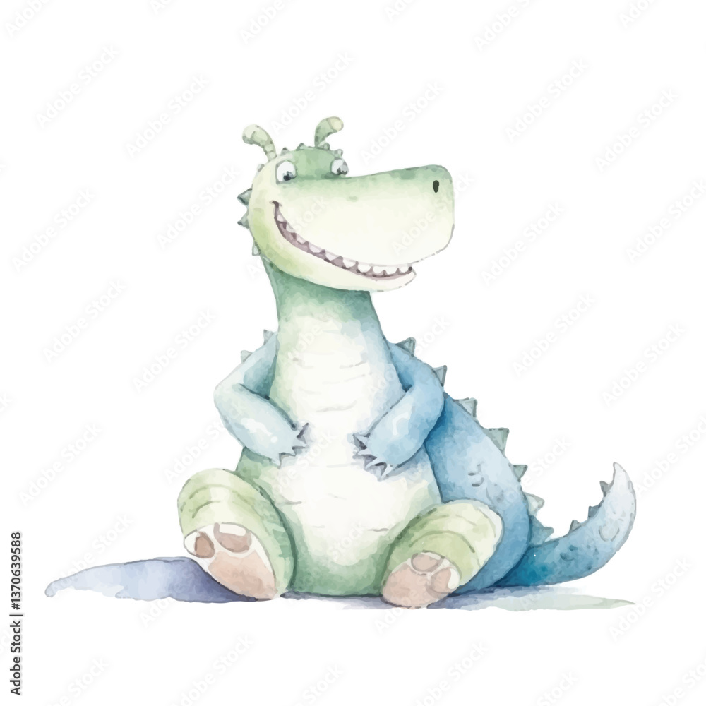 Naklejka premium crocodile standing cute watercolors illustration on white background