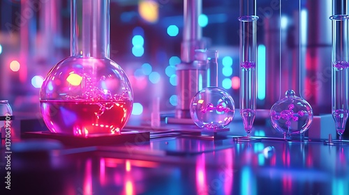 A futuristic lab scene with high-tech equipment and colorful molecular simulations.