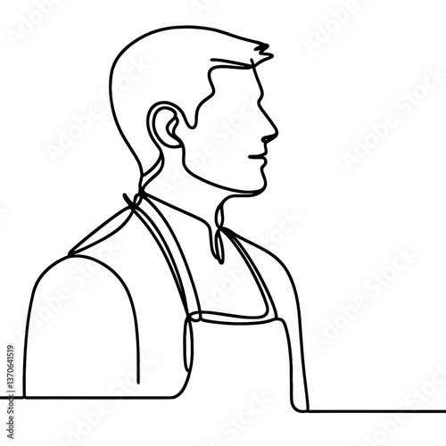 Man wearing apron in line art style