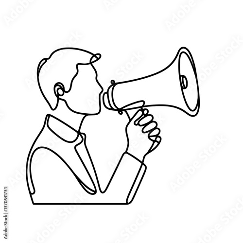 Man shouting into megaphone line illustration