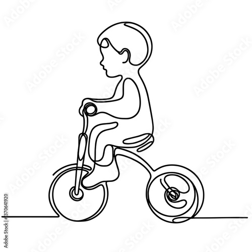  Boy riding tricycle in line drawing