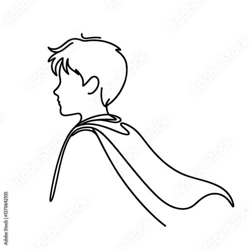Boy wearing cape in line drawing