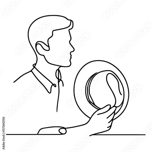 Man holding hat in minimalist line art