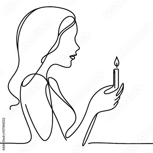 Woman holding candle in minimalist line art