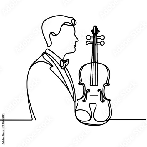 Man with violin in line art style