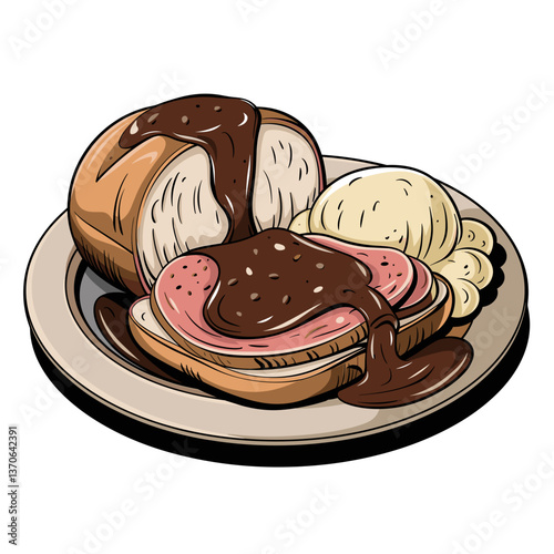 Roast Beef Manhattan with Gravy and Mashed Potatoes