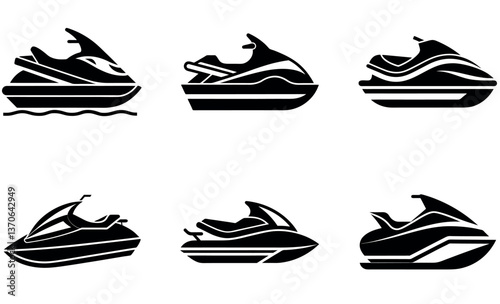 Collection of Black Silhouette Jet Ski Icons design