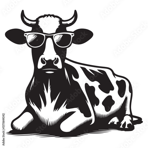 Cool Cow Wearing Sunglasses Vector Art Image for Prints
