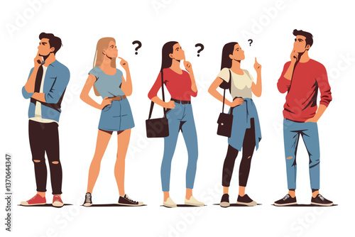 Diverse People Thinking Questioning Vector Illustration Marketing Design