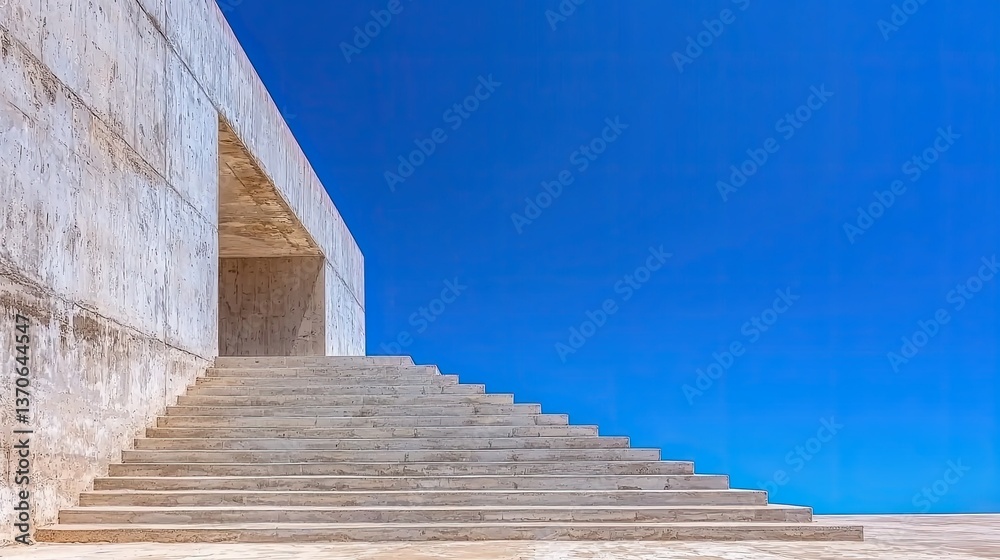 Fototapeta premium Architectural marvel: Concrete Staircase Ascending Against a Vivid Blue Sky