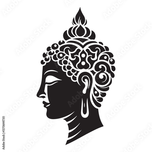 Buddha Head Vector Illustration Spiritual Awakening Serene Silhouette Design Art