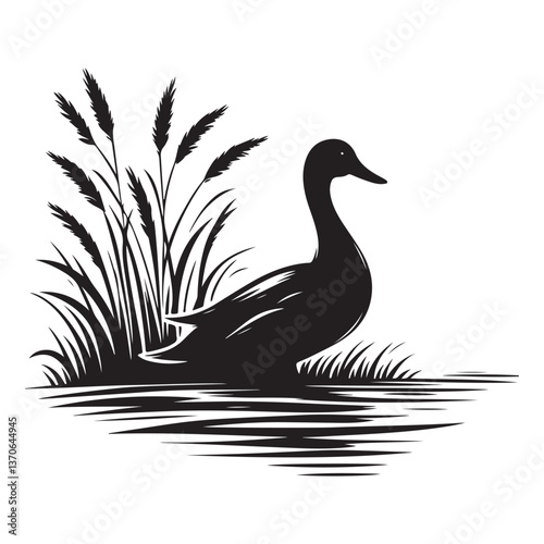 Duck Silhouette Vector Illustration Pond Life Nature Design Artwork Simple