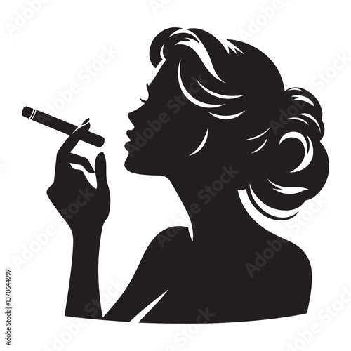 Elegant Woman with Cigar Silhouette Art Illustration Smoking Luxury Lifestyle