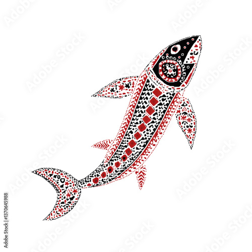 Aboriginal Style Shark Art Red and Black Tribal Fish Design