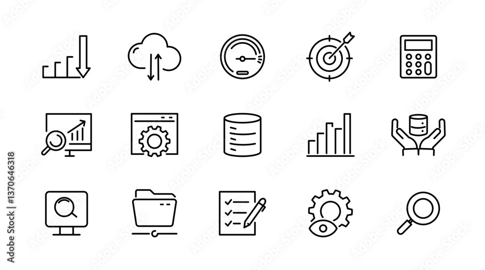 Fototapeta premium Data analysis thin line icon set. Information technology, data, business, analytics, statistics, infographic, data analysis, infographics, optimization and, datafication outline icon collection.