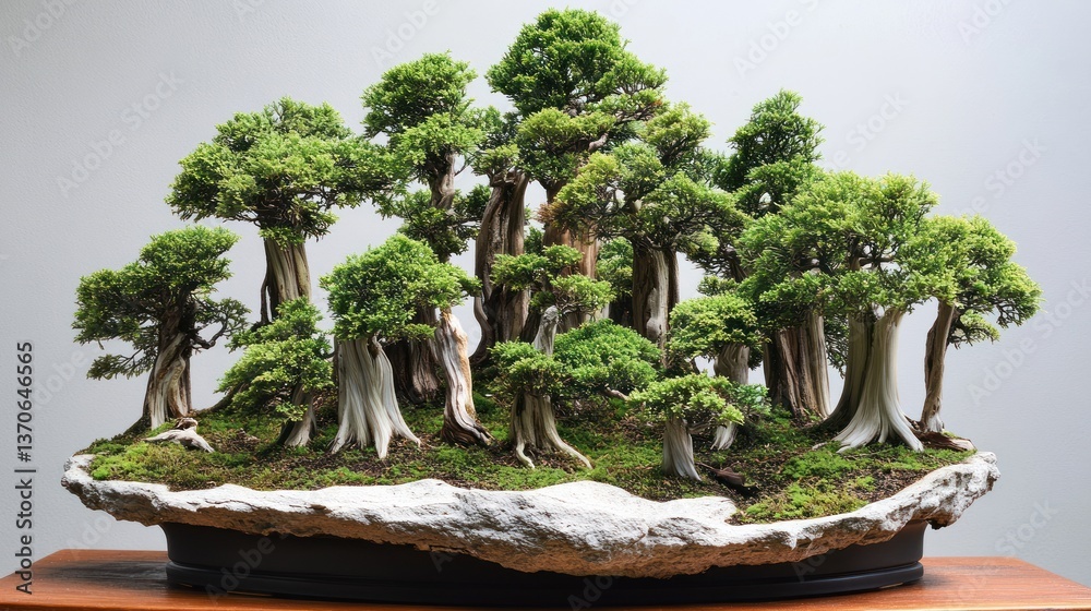 Fototapeta premium Dense bonsai forest on a rock base