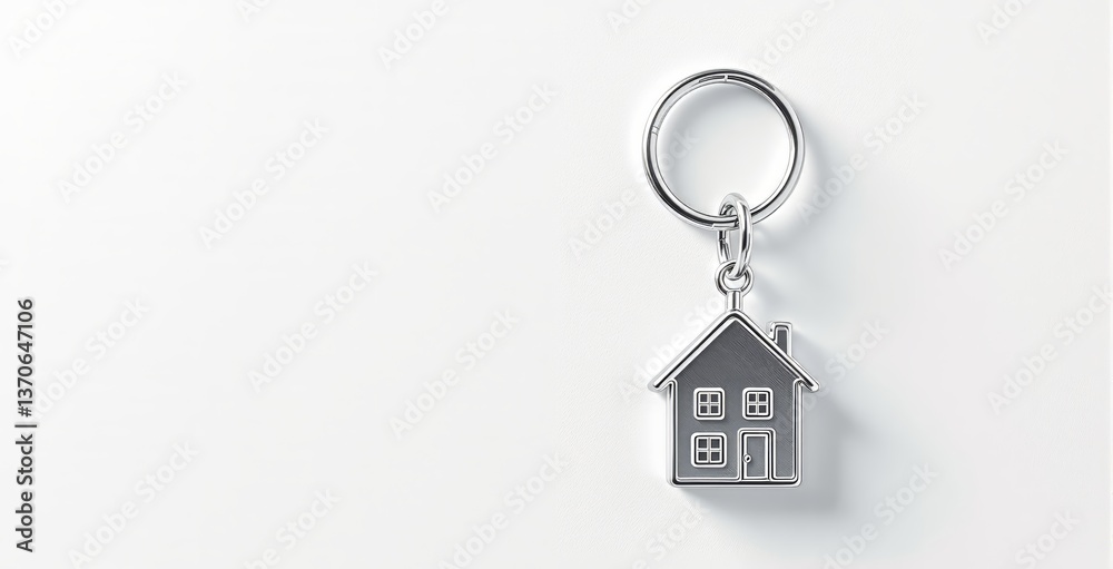 Metallic house keychain with ring, detailed lines and shadow, minimal style on white background. Concept of home, real estate, property. Ai generative Metallic house keychain with ring, detailed lines and shadow, minimal style on white background. Concept of home, real estate, property. Ai generative