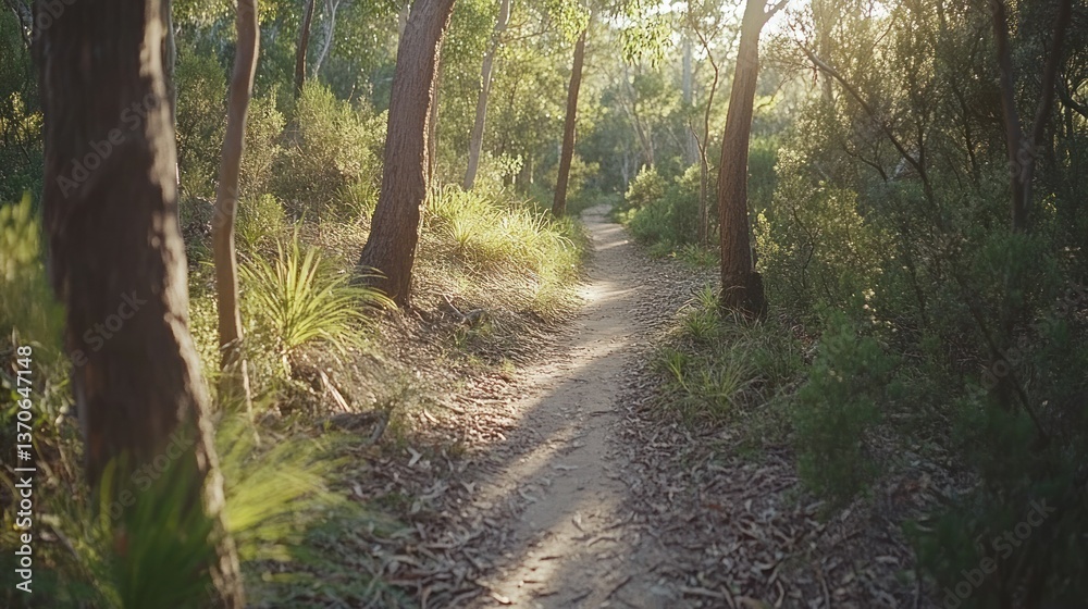Fototapeta premium A winding dirt path through the forest during a sunny day