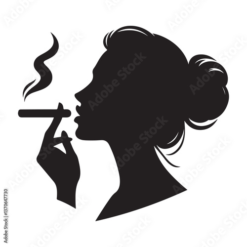 Silhouette woman smoking a cigar vector illustration for lifestyle branding